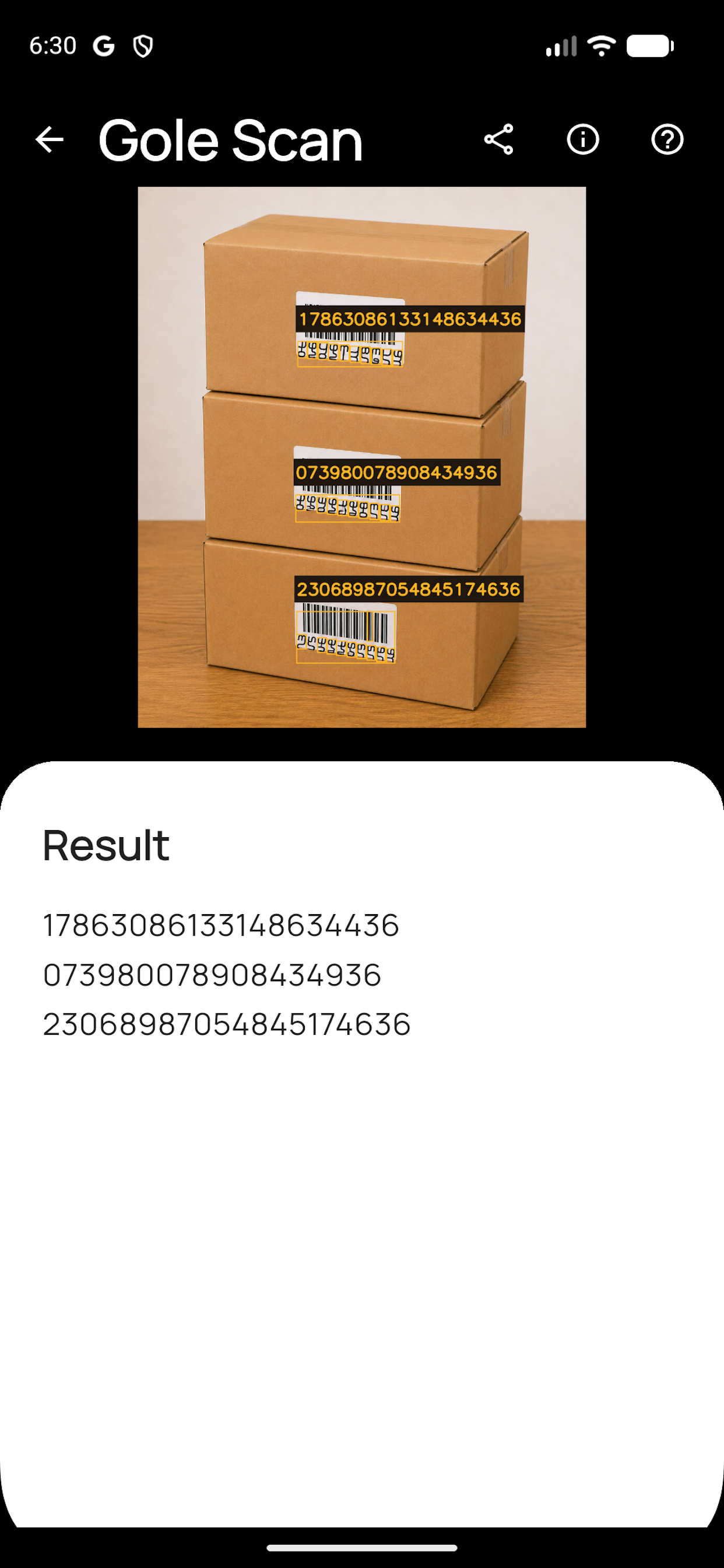 Gole Scan app screenshot