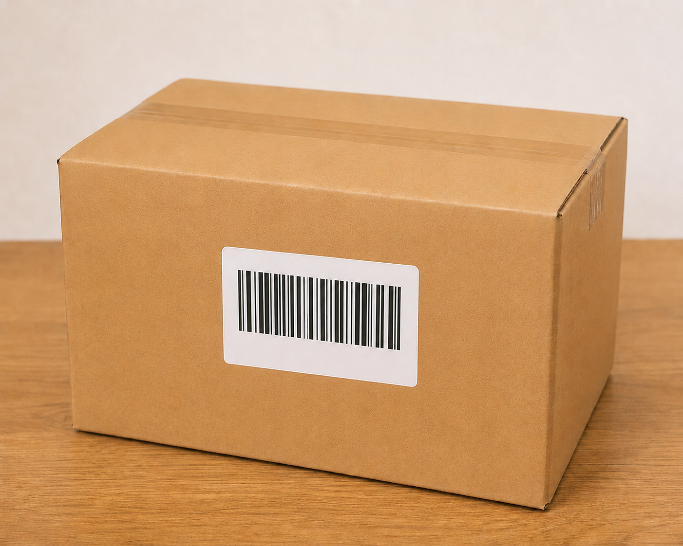Cardboard shipping box with a barcode label